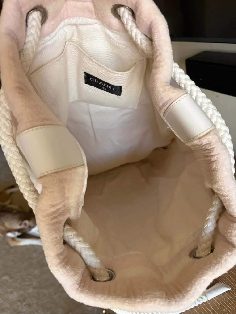 CHANEL Pink and Cream Terry Cloth Backpack Tote